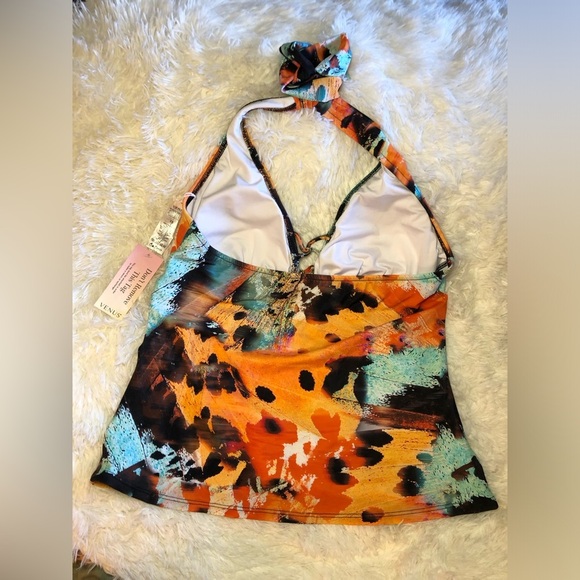 VENUS Orange and Green Halter Tie Front Tankini size 16 - Picture 9 of 12